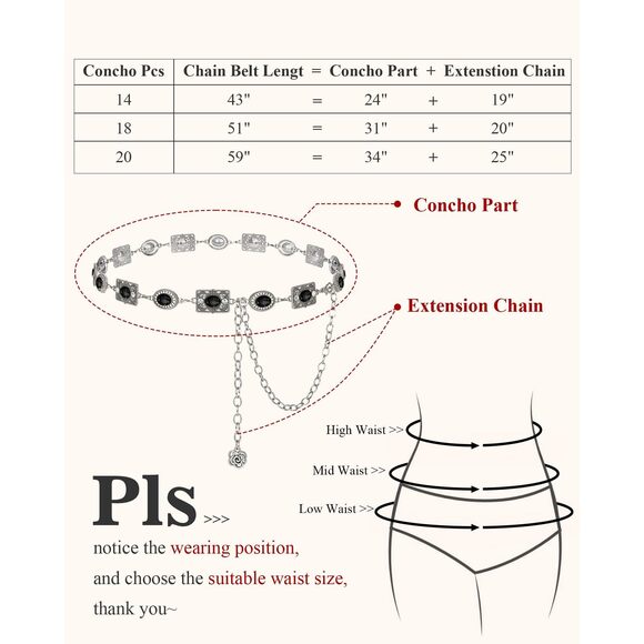 3554 Women Western Concho Chain Belt Vintage Rhinestone Gems Boho Metal Waist - Picture 6 of 6